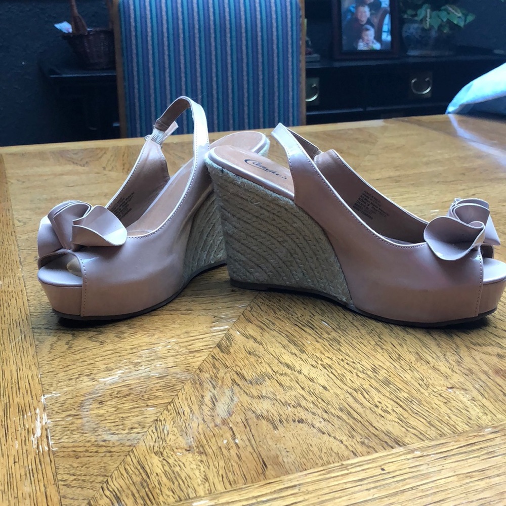 Blush colored wedge heels